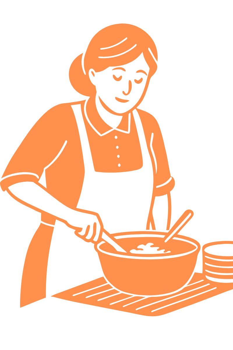A mother cooking for her children by using vijammas recipies to have the best taste possible